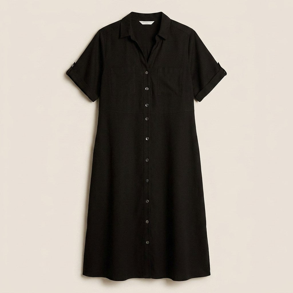 Vestido Midi Negro Sin Forro Calce Holgado en plano
