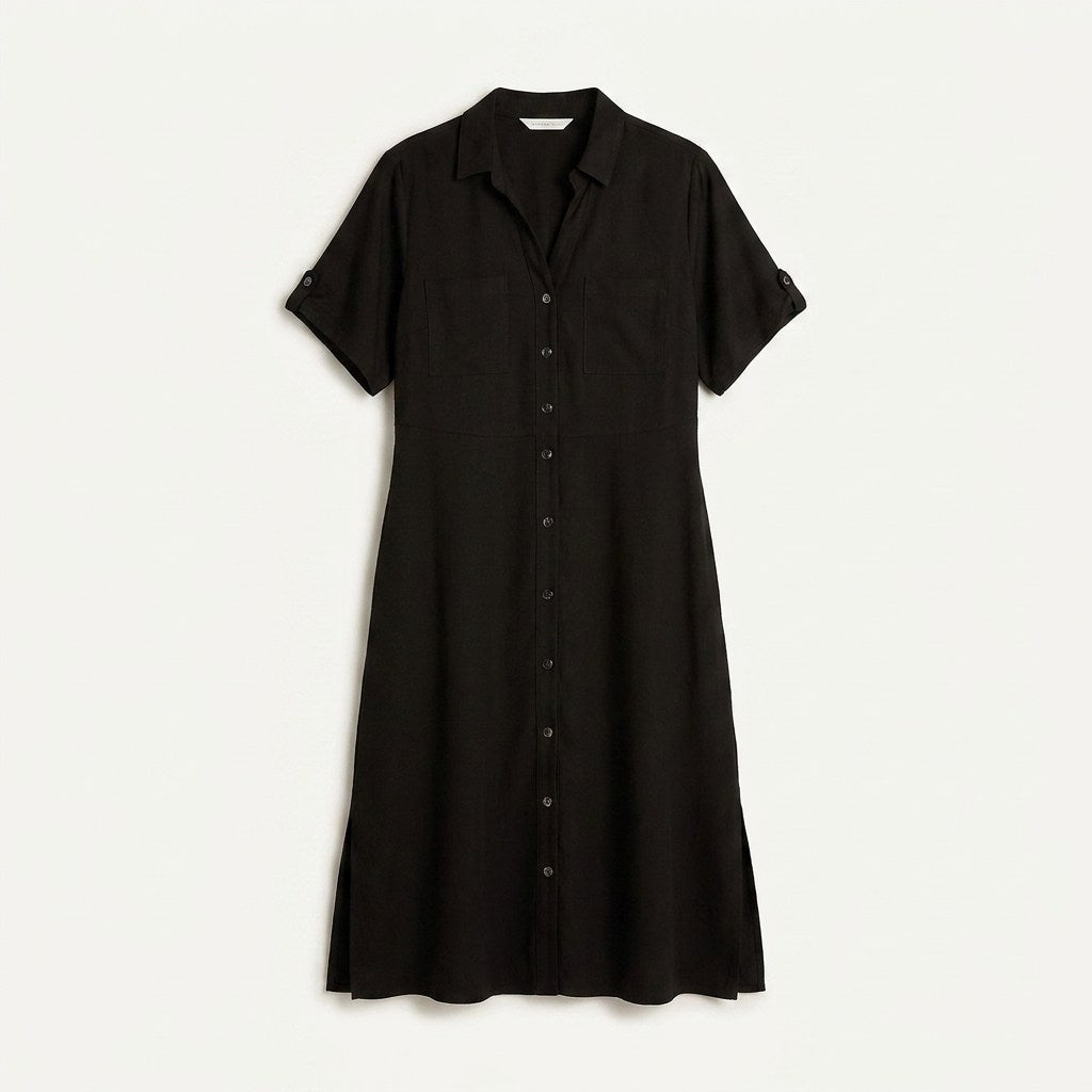 Vestido Midi Negro Sin Forro Calce Holgado en plano