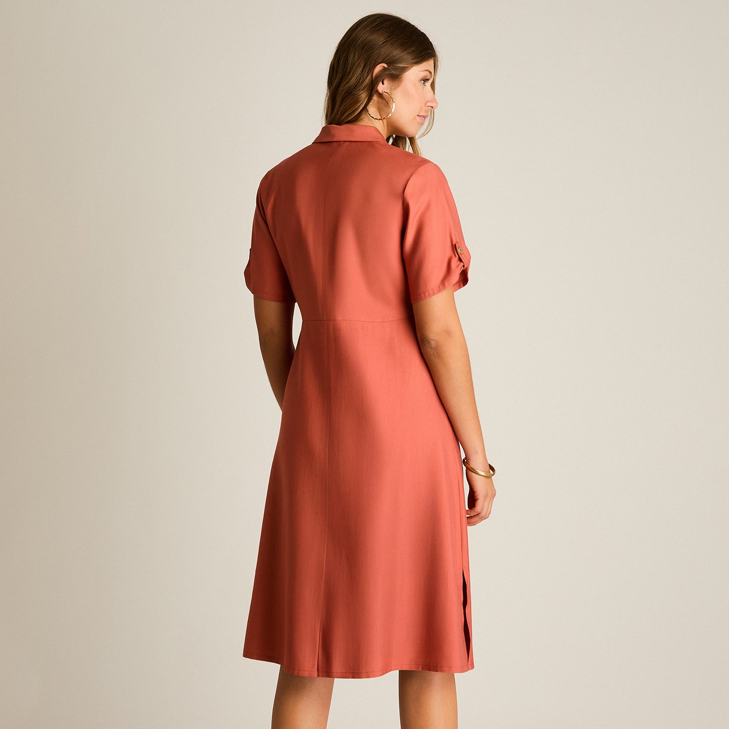 Vestido Midi Terracota Sin Forro Calce Holgado