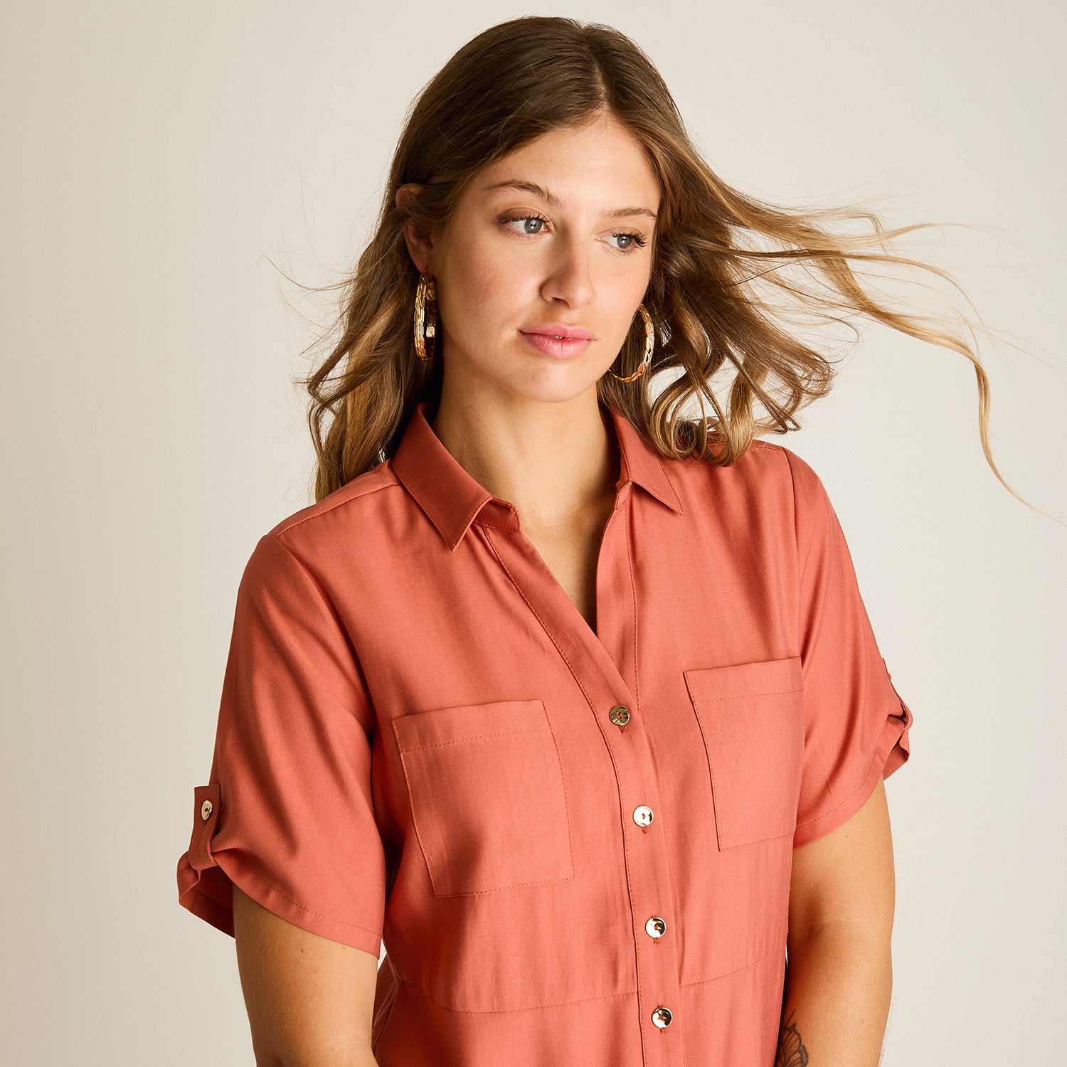 Vestido Midi Terracota Sin Forro Calce Holgado