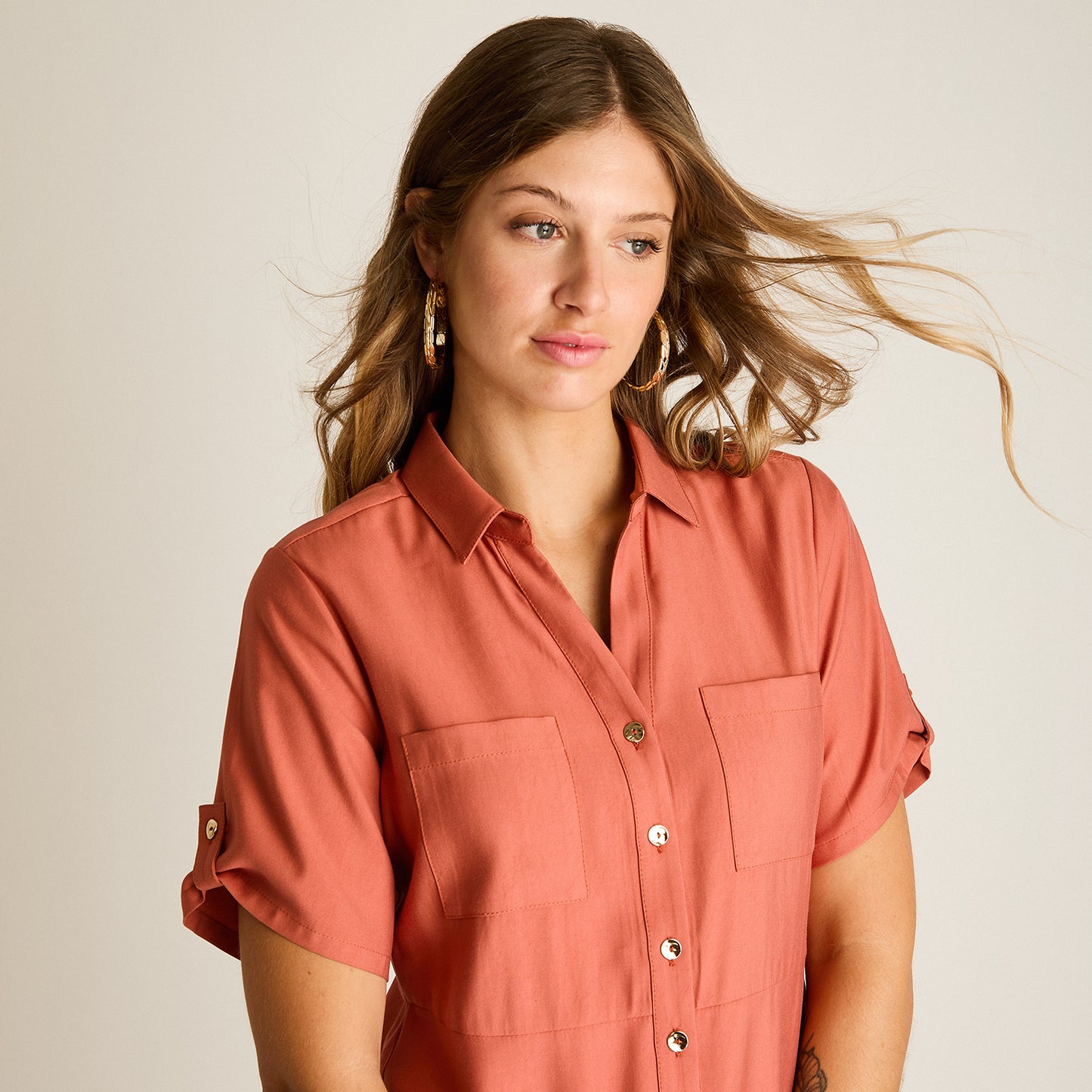 Vestido Midi Terracota Sin Forro Calce Holgado
