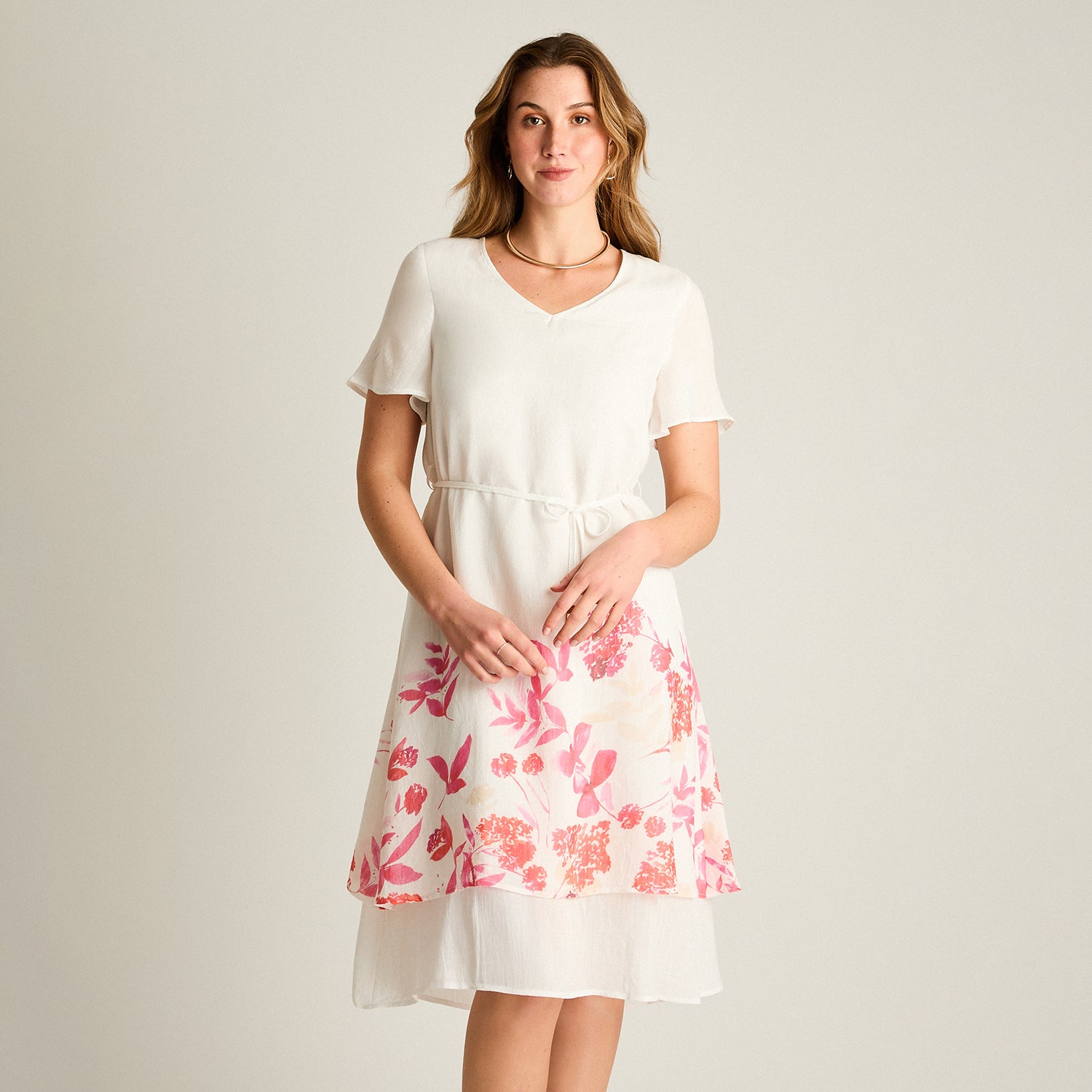 Vestido Midi Crudo No Elasticado Con Forro Calce Normal