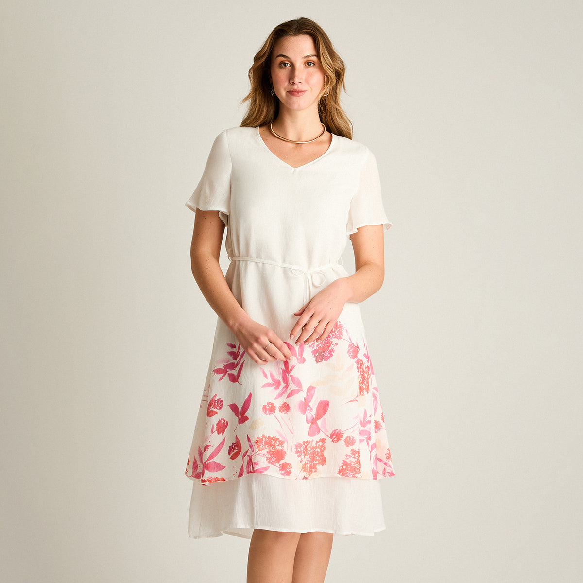 Vestido Midi Crudo No Elasticado Con Forro Calce Normal