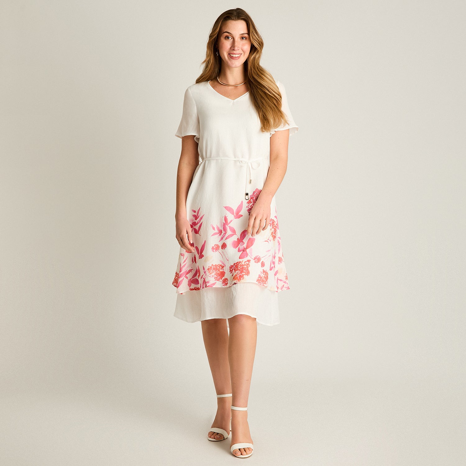 Vestido Midi Crudo No Elasticado Con Forro Calce Normal