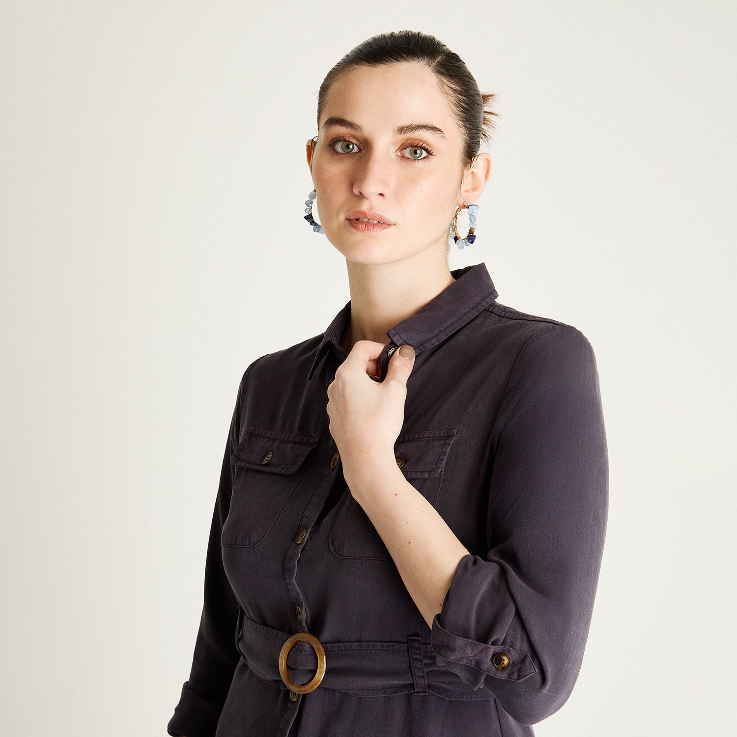 Vestido Camisero Azul Midi