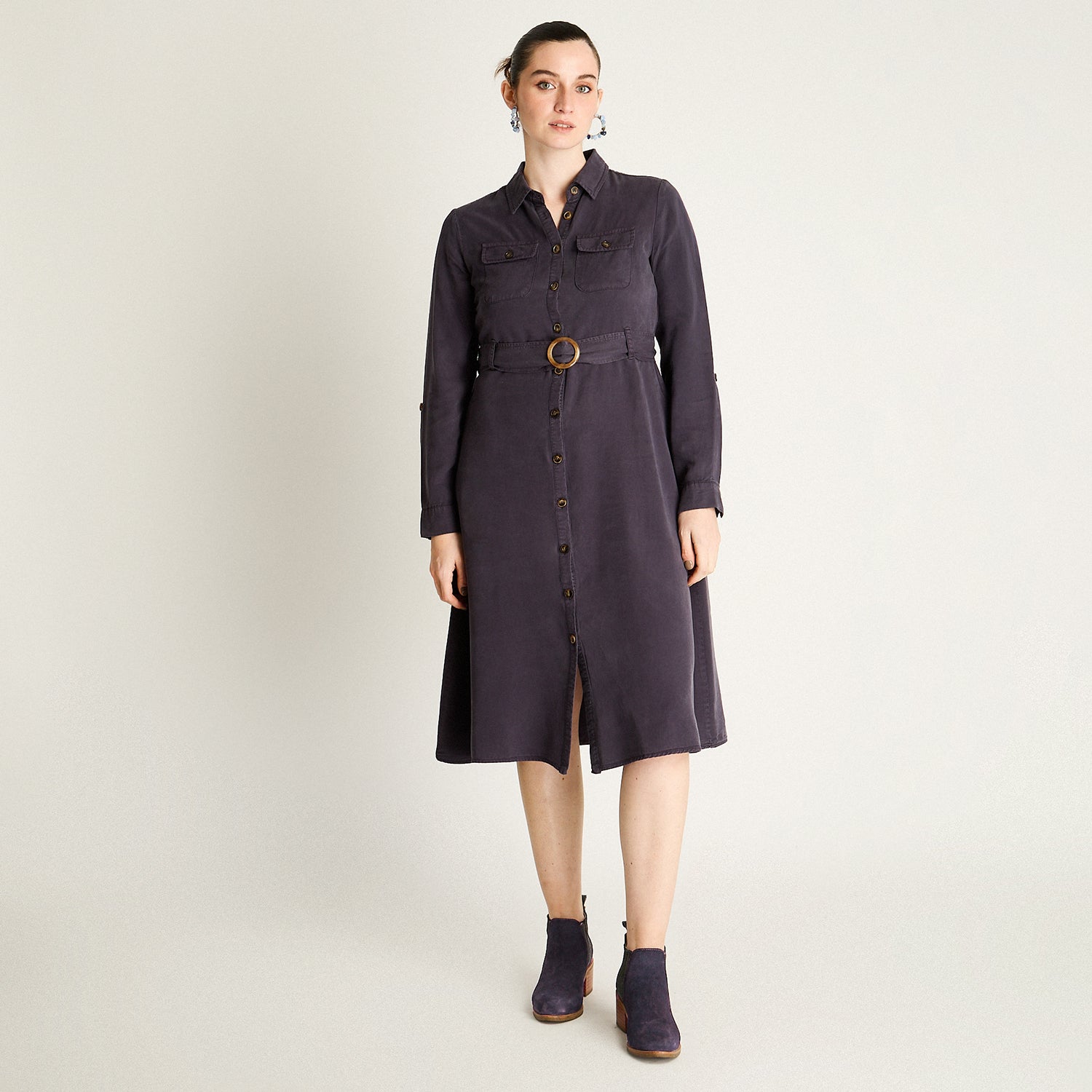 Vestido Camisero Azul Midi