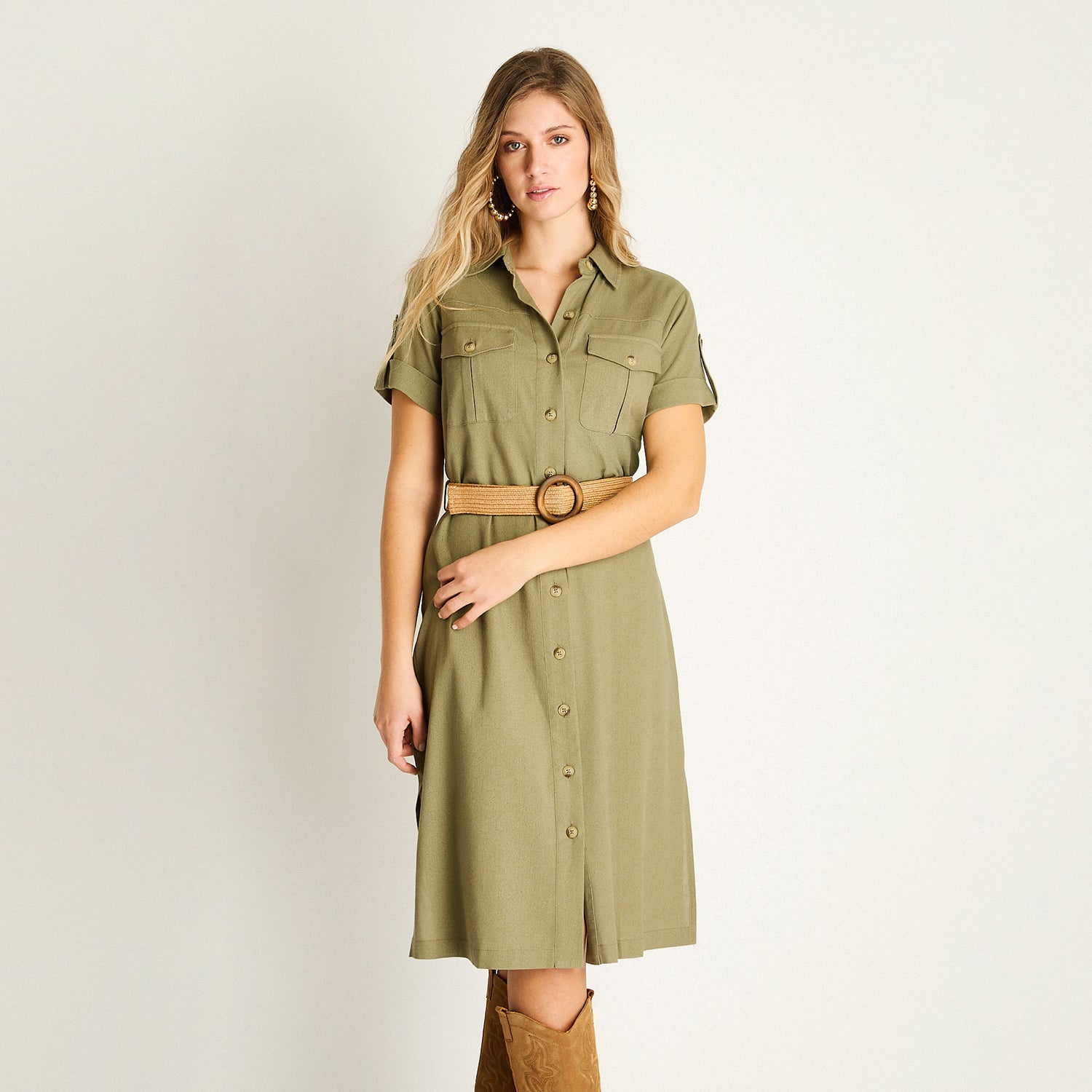 Vestido Camisero Verde Safari