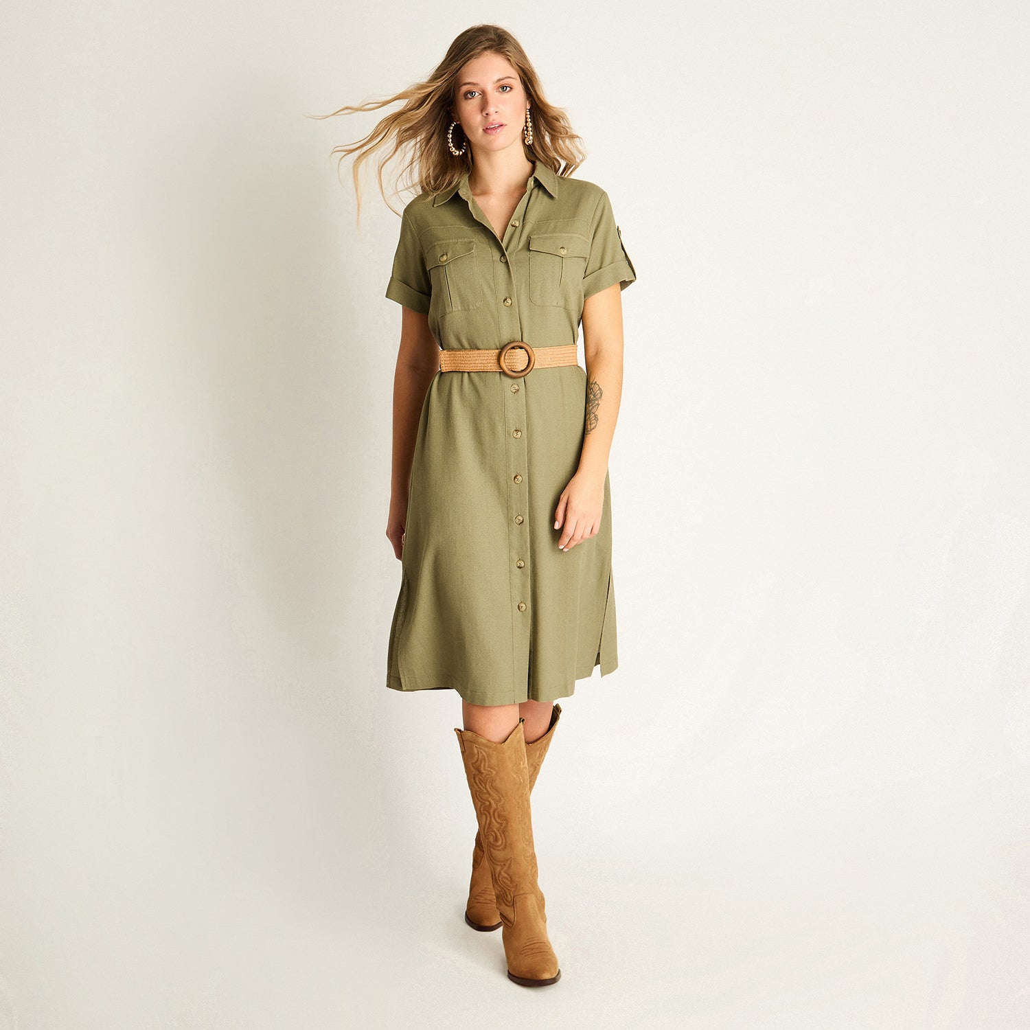 Vestido Camisero Verde Safari