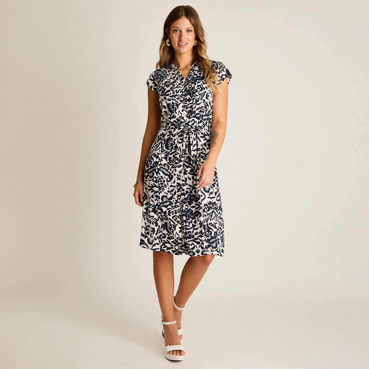 Vestido Midi Azul No Elasticado Sin Forro Calce Normal