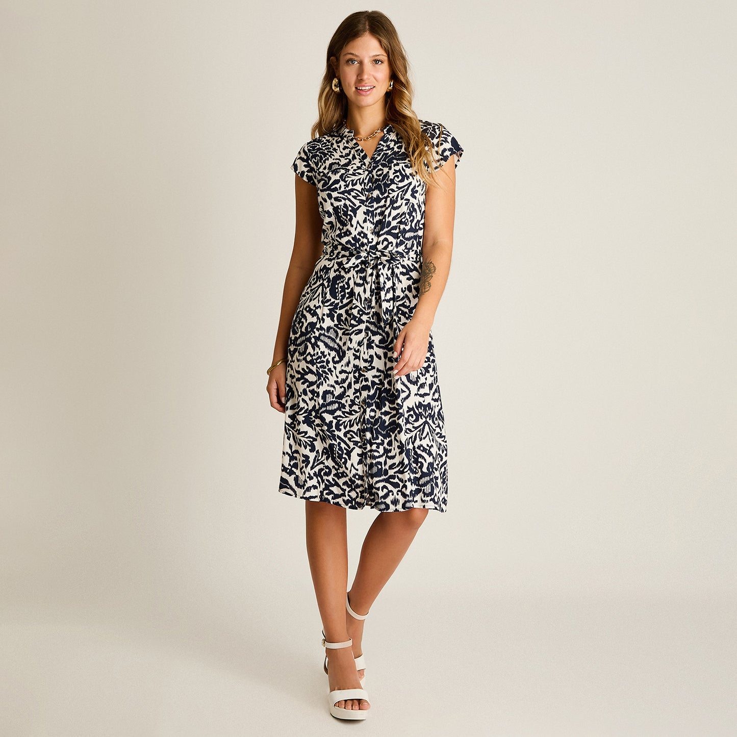 Vestido Midi Azul No Elasticado Sin Forro Calce Normal