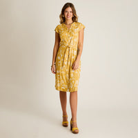 Vestido Midi Mostaza No Elasticado Sin Forro Calce Normal