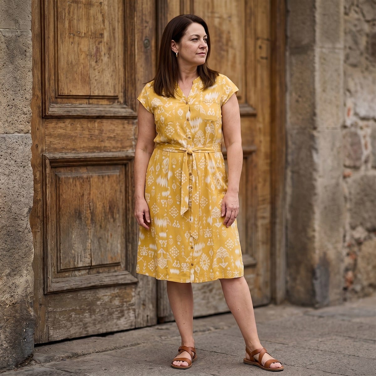 Vestido Midi Mostaza – Fresco, cómodo y de Calce normal lifestyle