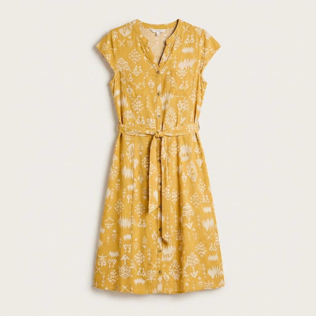 Vestido Midi Mostaza – Fresco, cómodo y de Calce normal en plano