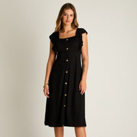 Vestido Midi Negro Baja elasticidad Sin Forro Calce Ajustado