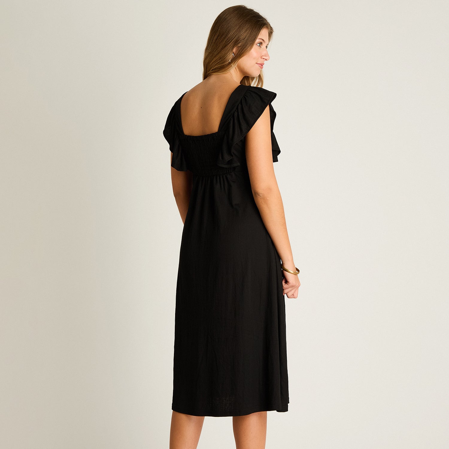 Vestido Midi Negro Baja elasticidad Sin Forro Calce Ajustado