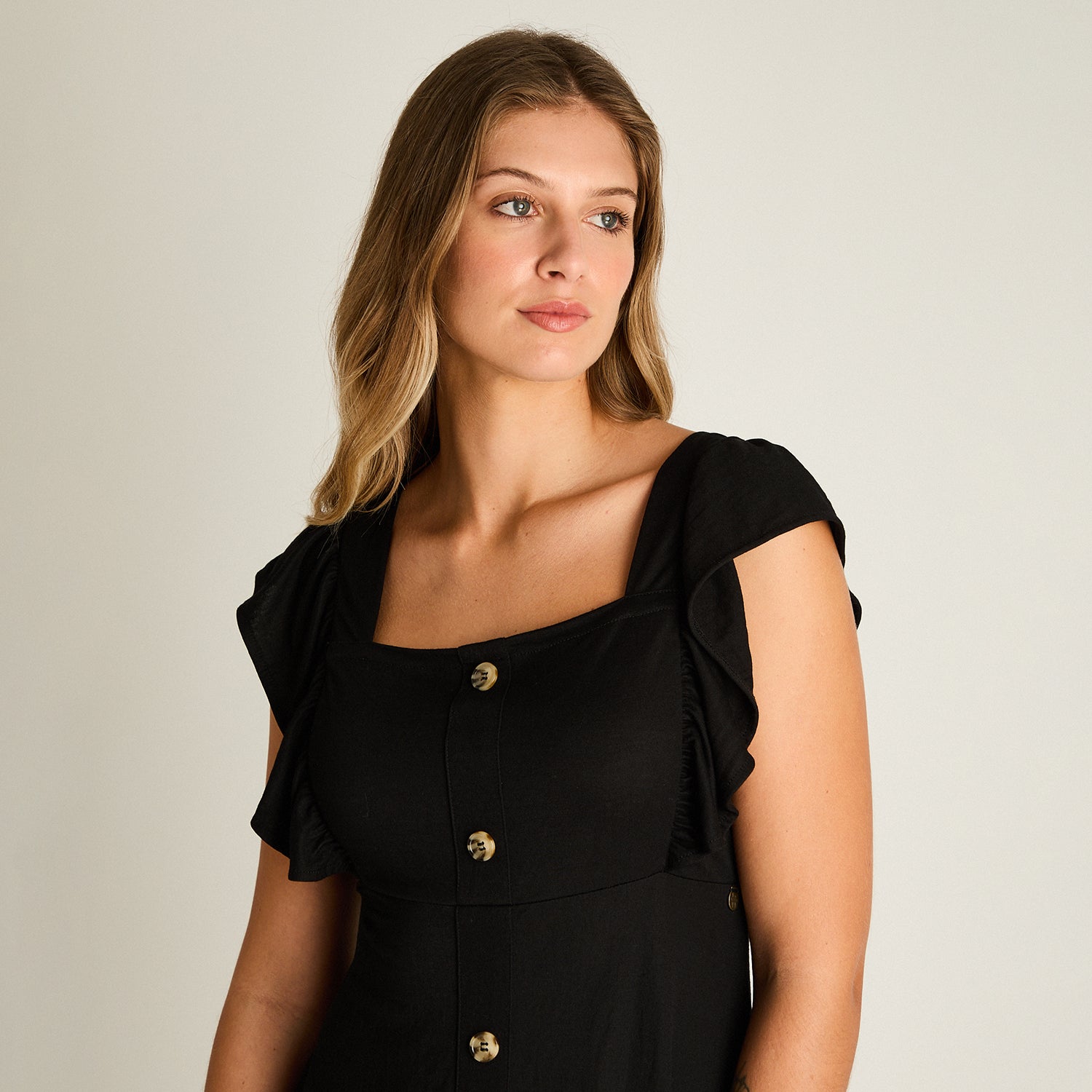 Vestido Midi Negro Baja elasticidad Sin Forro Calce Ajustado