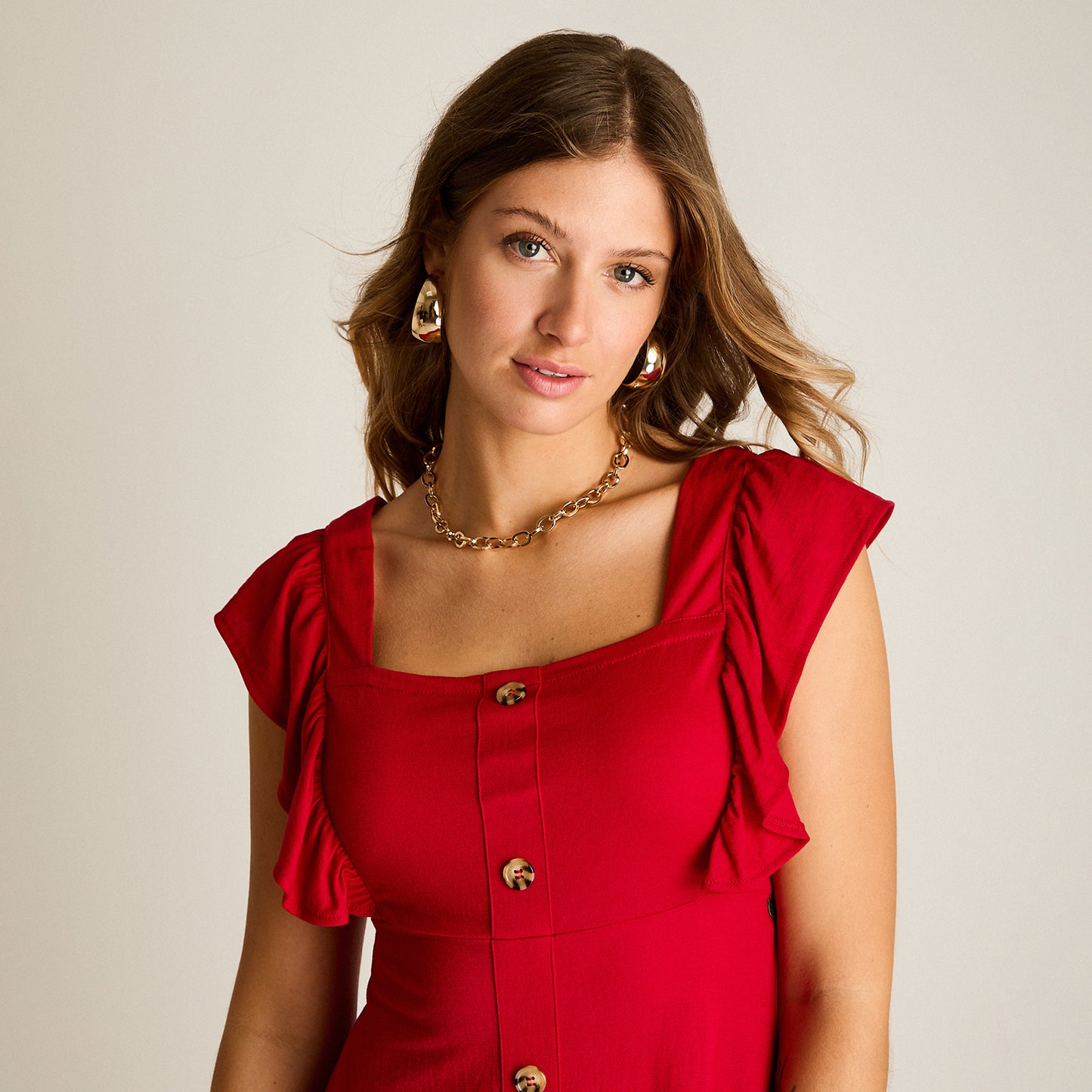 Vestido Midi Rojo Baja elasticidad Sin Forro Calce Ajustado