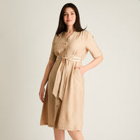 Vestido Midi Beige Baja elasticidad Sin Forro Calce Normal