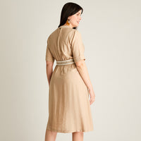 Vestido Midi Beige Baja elasticidad Sin Forro Calce Normal