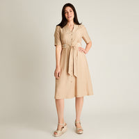 Vestido Midi Beige Baja elasticidad Sin Forro Calce Normal