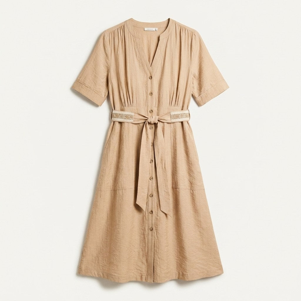 Vestido Midi Beige – Ligero, cómodo y de calce normal en plano