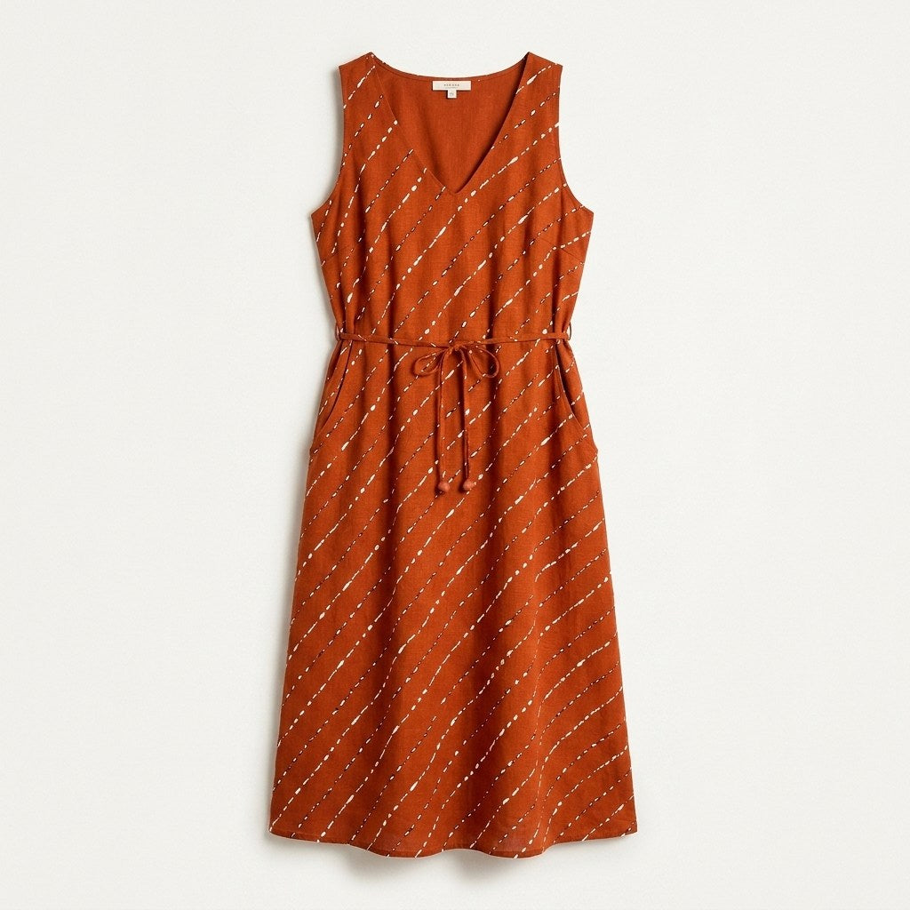 Vestido Midi Terracota No Elasticado Sin Forro Calce Holgado en plano