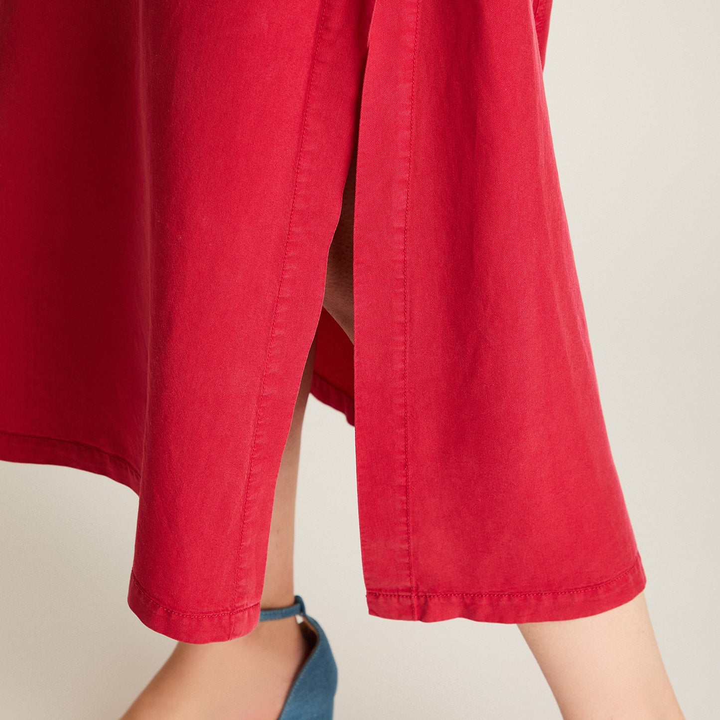 Vestido Midi Fucsia No Elasticado Sin Forro Calce Holgado