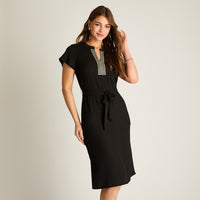 Vestido Midi Negro Elasticidad Media Sin Forro Calce Normal