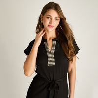 Vestido Midi Negro Elasticidad Media Sin Forro Calce Normal