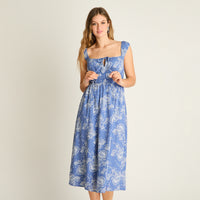 Vestido Midi Azul Estampado Mediterráneo