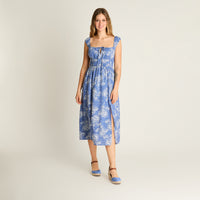 Vestido Midi Azul Estampado Mediterráneo
