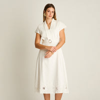 Vestido Midi Crudo Midi Elasticidad Nula Con Forro Calce Normal Tela Plano