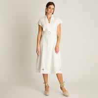 Vestido Midi Crudo Midi Elasticidad Nula Con Forro Calce Normal Tela Plano