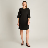 Vestido Midi Negro Midi Elasticidad Nula Con Forro Calce Normal Tela Plano