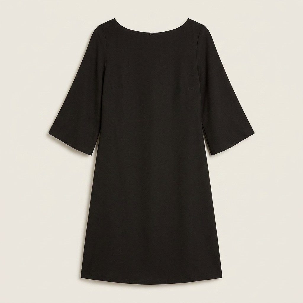 Vestido Midi Negro Manga 3/4 Clásico en plano