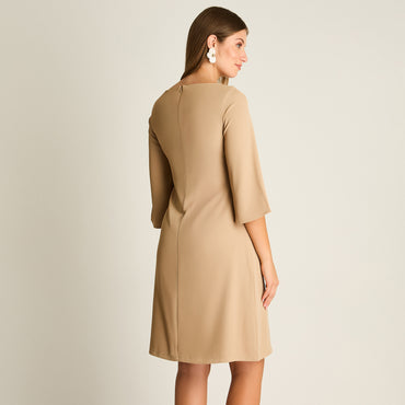 Vestido Midi Camel Midi Elasticidad Nula Con Forro Calce Normal Tela Plano