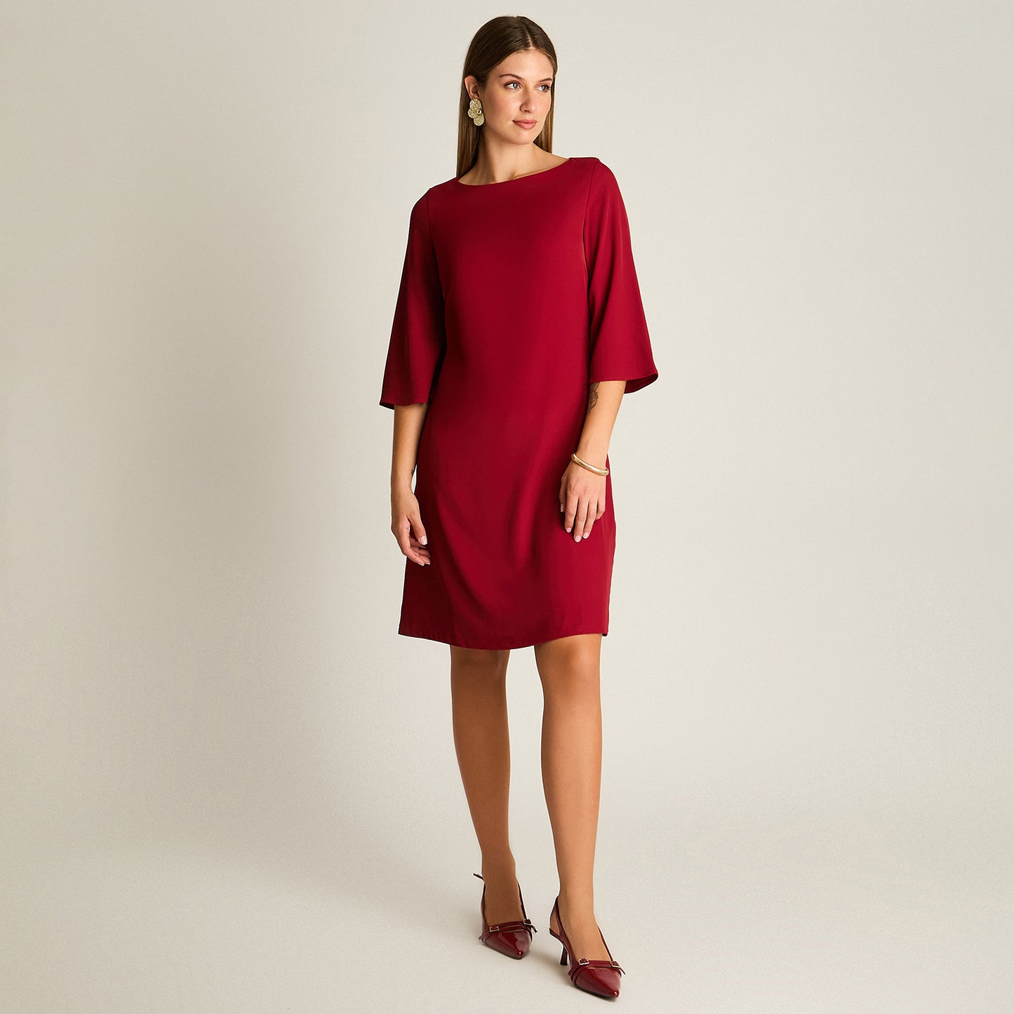 Vestido Rojo Midi Manga 3/4 - Lorenzo di Pontti