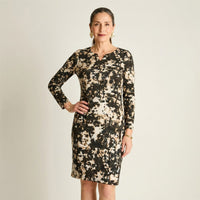 Vestido Midi Negro de Lanilla Estampado Manga Larga en modelo adulta
