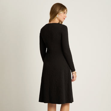 Vestido Midi Negro Midi Elasticidad Media Con Forro Calce Normal Tela Camant