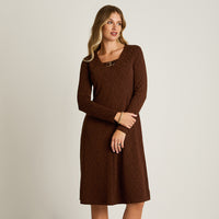 Vestido Midi Cafe Midi Elasticidad Media Con Forro Calce Normal Tela Camant