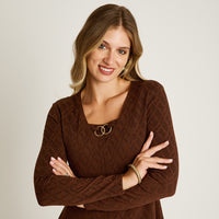 Vestido Midi Cafe Midi Elasticidad Media Con Forro Calce Normal Tela Camant