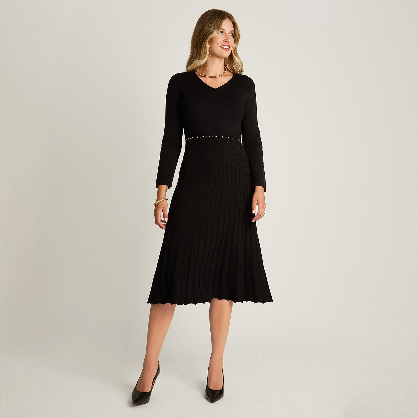 Vestido Midi Negro Midi Elasticidad Nula Sin Forro Calce Normal Tela Tejido