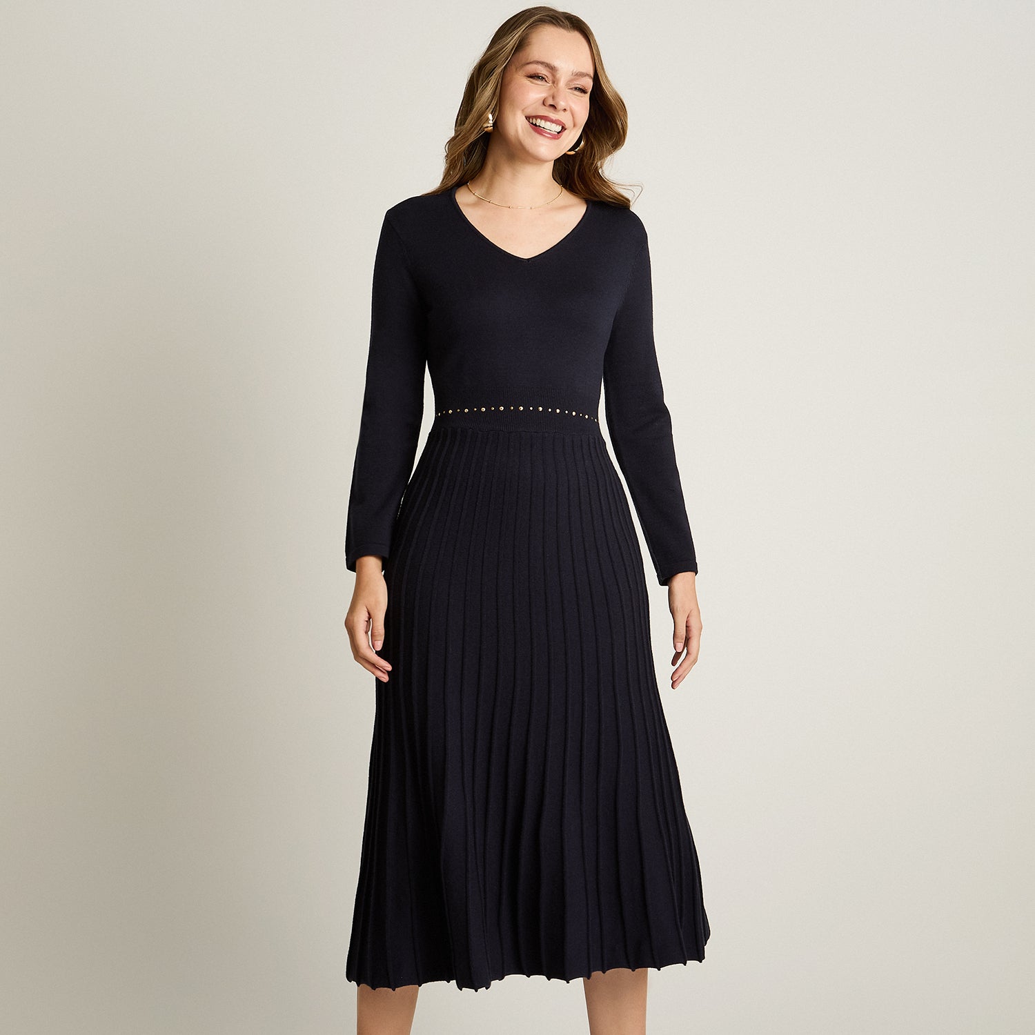 Vestido Midi Azul Midi Elasticidad Nula Sin Forro Calce Normal Tela Tejido