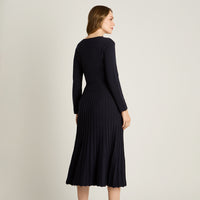 Vestido Midi Azul Midi Elasticidad Nula Sin Forro Calce Normal Tela Tejido