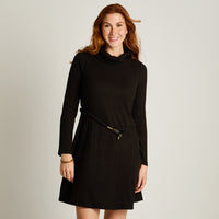 Vestido Midi Negro Midi Elasticidad Media Con Forro Calce Normal Tela Camant