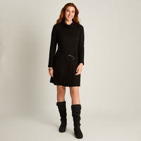 Vestido Midi Negro Midi Elasticidad Media Con Forro Calce Normal Tela Camant