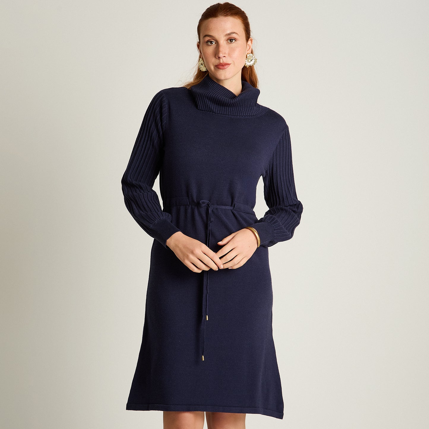 Vestido Midi Azul Midi Elasticidad Media Sin Forro Calce Normal Tela Tejido
