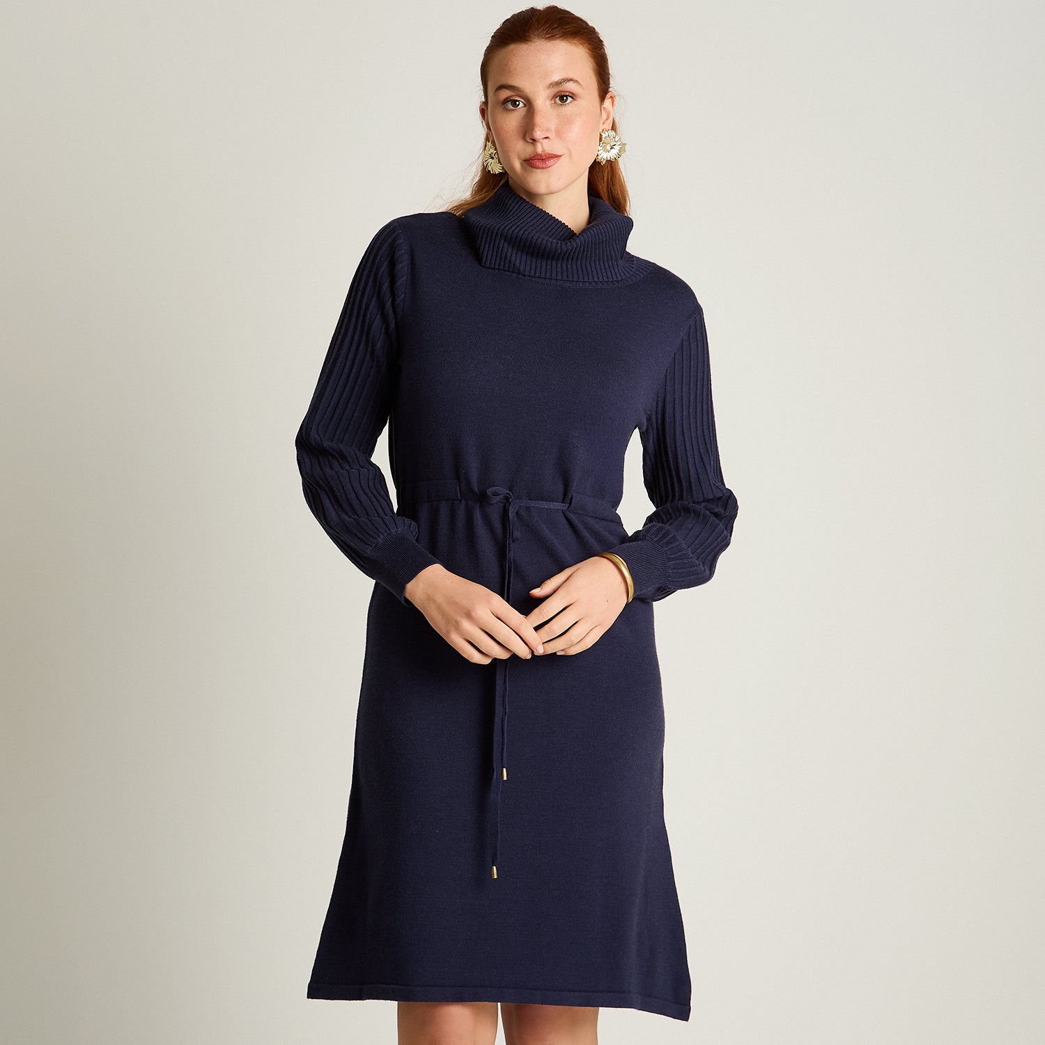 Vestido Midi Azul Midi Elasticidad Media Sin Forro Calce Normal Tela Tejido