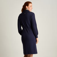 Vestido Midi Azul Midi Elasticidad Media Sin Forro Calce Normal Tela Tejido