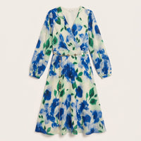 Vestido Midi Escote V con Cinturón Estampado Beige en plano